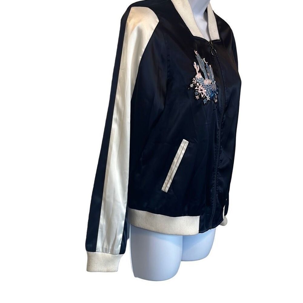 Juicy Couture Y2K Vintage Navy White Cactus‎ Applique Satin Bomber Jacket Small - Picture 5 of 10